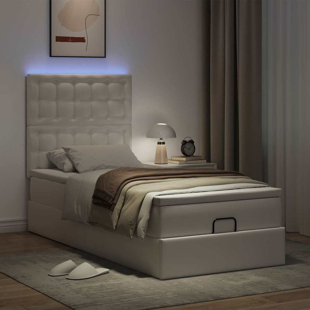 Ottoman bed met matras en LED's 100x200cm kunstleer wit is nu te koop bij PeponiXL, paradijselijk wonen!