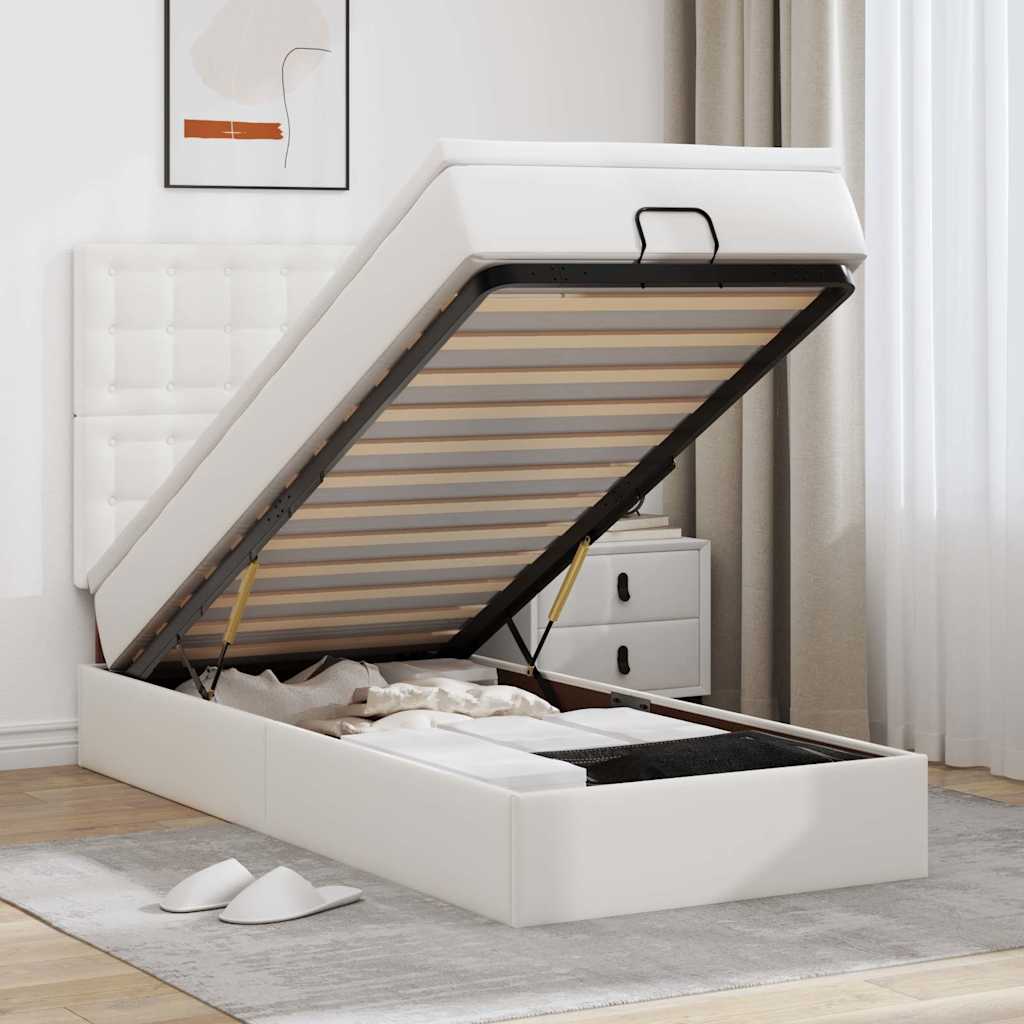 Ottoman bed met matras en LED's 100x200cm kunstleer wit is nu te koop bij PeponiXL, paradijselijk wonen!