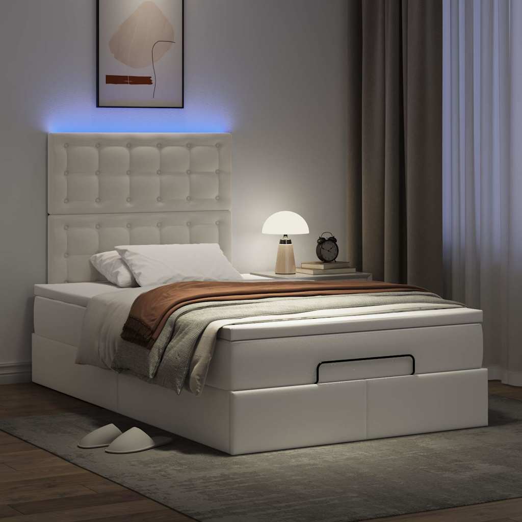 Ottoman bed met matras en LED's 120x190 cm kunstleer wit