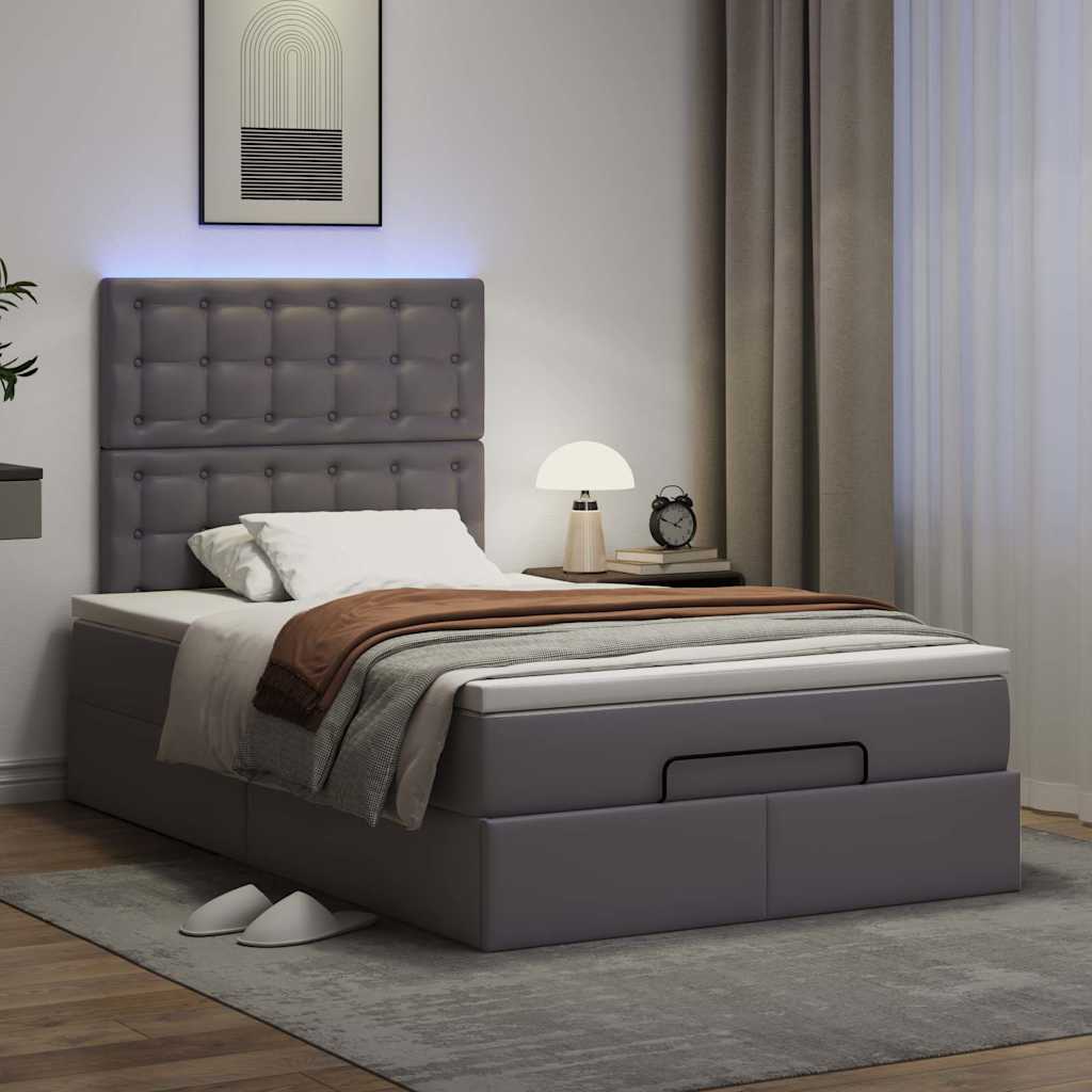 Ottoman bed met matras en LED's 120x190 cm kunstleer grijs