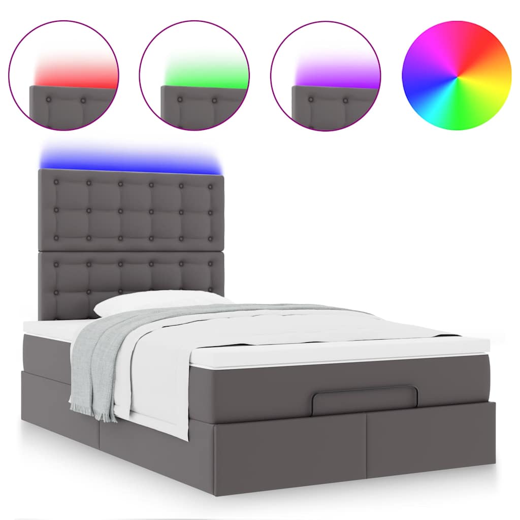 Ottoman bed met matras en LED's 120x190 cm kunstleer grijs