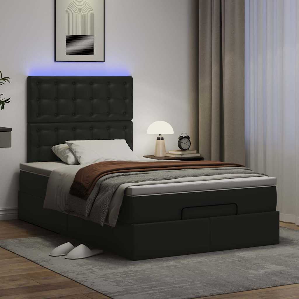 Ottoman bed met matras en LED's 120x200cm kunstleer zwart is nu te koop bij PeponiXL, paradijselijk wonen!