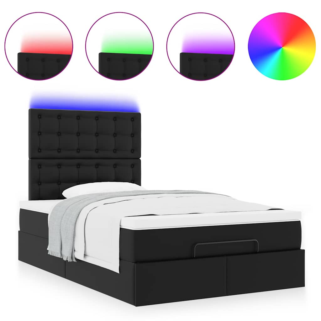 Ottoman bed met matras en LED's 120x200cm kunstleer zwart is nu te koop bij PeponiXL, paradijselijk wonen!