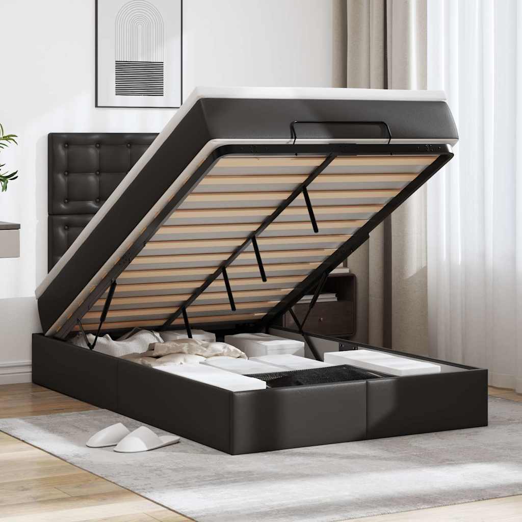 Ottoman bed met matras en LED's 120x200cm kunstleer zwart is nu te koop bij PeponiXL, paradijselijk wonen!