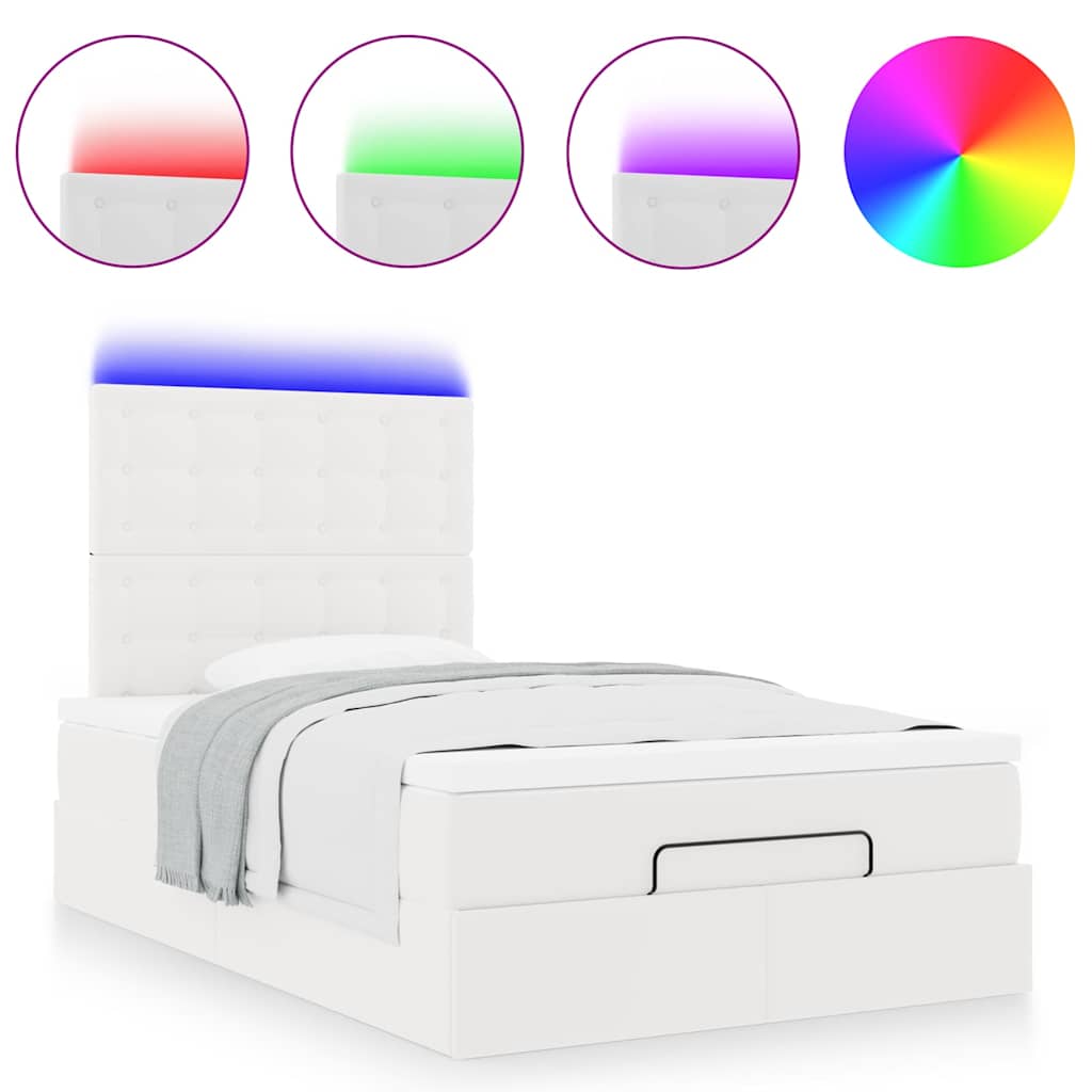 Ottoman bed met matras en LED's 120x200cm kunstleer wit is nu te koop bij PeponiXL, paradijselijk wonen!