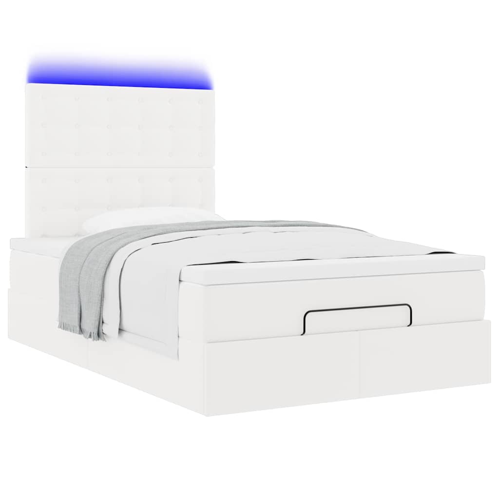Ottoman bed met matras en LED's 120x200cm kunstleer wit is nu te koop bij PeponiXL, paradijselijk wonen!