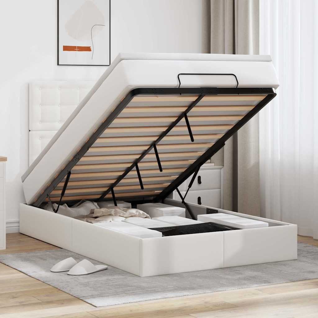 Ottoman bed met matras en LED's 120x200cm kunstleer wit is nu te koop bij PeponiXL, paradijselijk wonen!