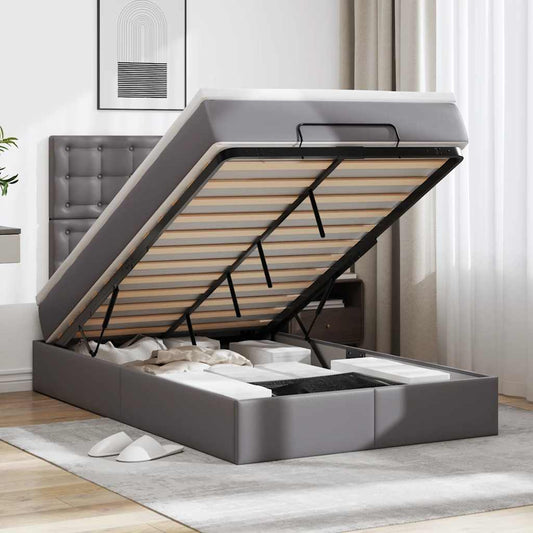 Ottoman bed met matras en LED's 120x200cm kunstleer grijs is nu te koop bij PeponiXL, paradijselijk wonen!