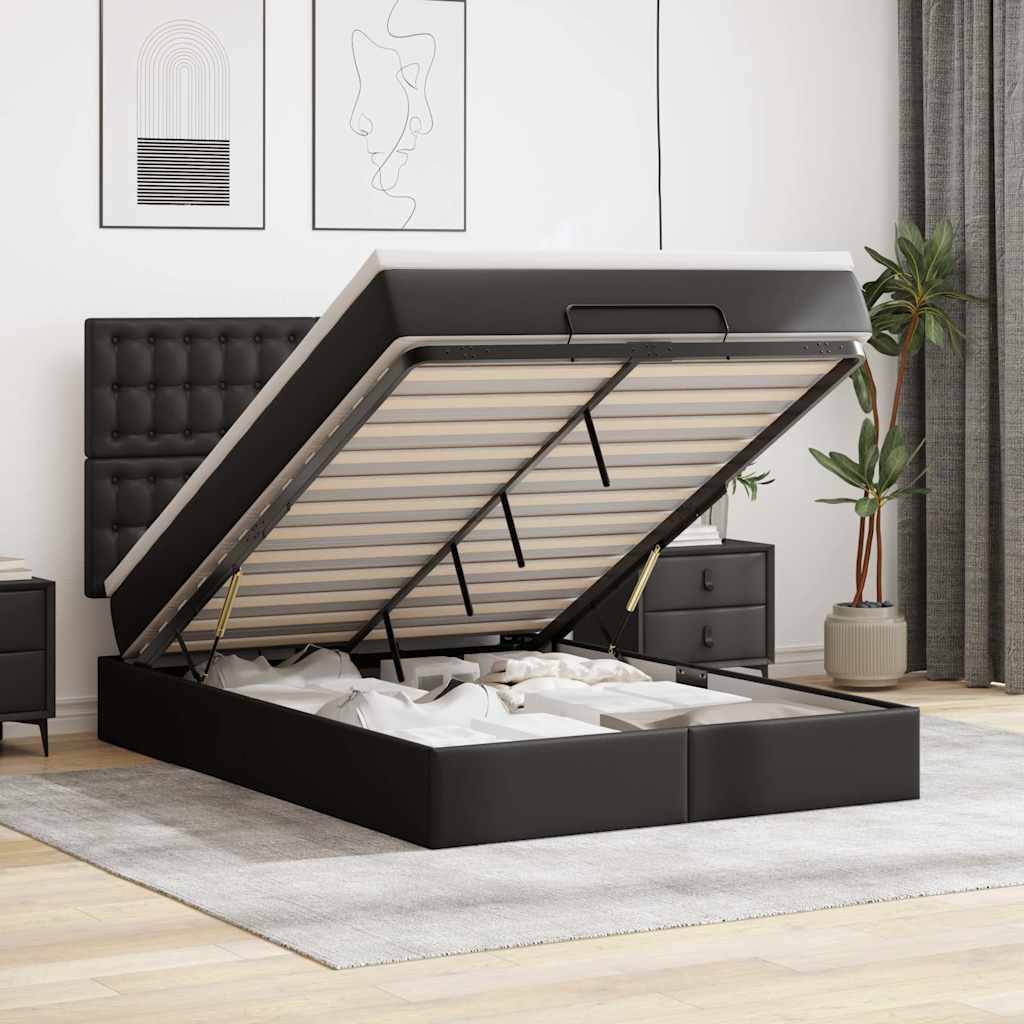 Ottoman bed met matras en LED's 140x190cm kunstleer zwart