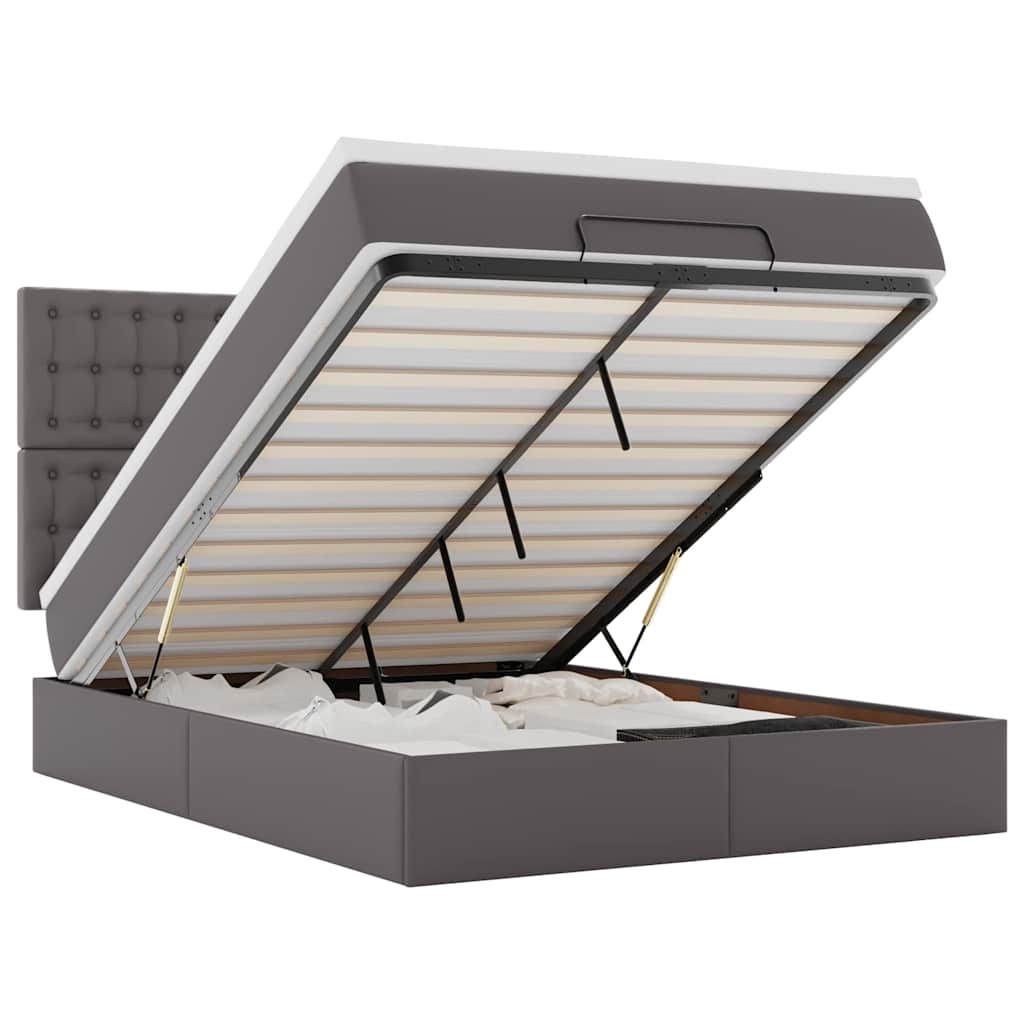 Ottoman bed met matras en LED's 140x190cm kunstleer grijs is nu te koop bij PeponiXL, paradijselijk wonen!