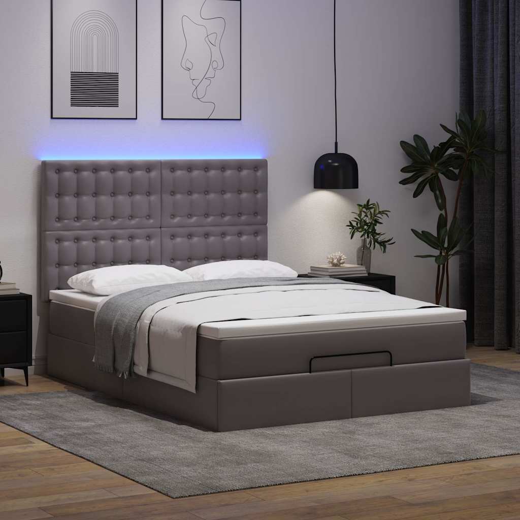 Ottoman bed met matras en LED's 140x190cm kunstleer grijs is nu te koop bij PeponiXL, paradijselijk wonen!