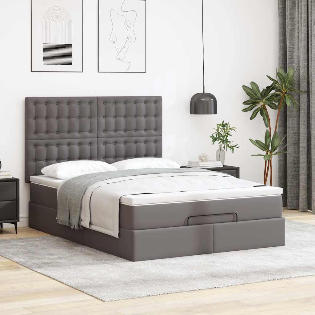 Ottoman bed met matras en LED's 140x190cm kunstleer grijs is nu te koop bij PeponiXL, paradijselijk wonen!