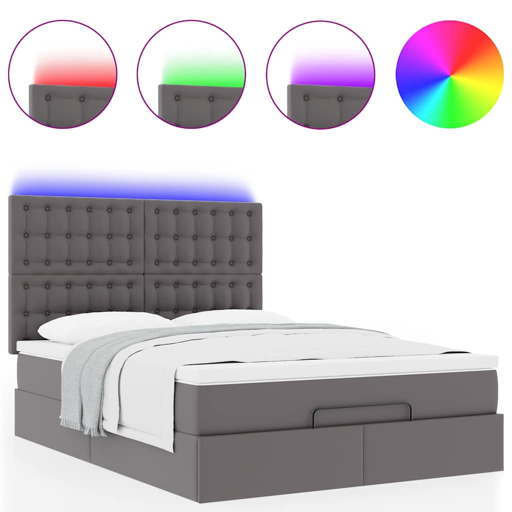 Ottoman bed met matras en LED's 140x190cm kunstleer grijs is nu te koop bij PeponiXL, paradijselijk wonen!