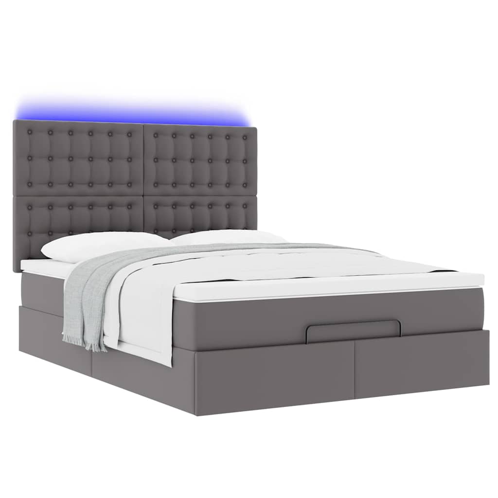 Ottoman bed met matras en LED's 140x190cm kunstleer grijs is nu te koop bij PeponiXL, paradijselijk wonen!