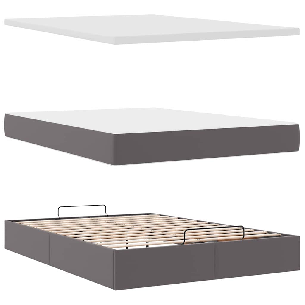 Ottoman bed met matras en LED's 140x190cm kunstleer grijs is nu te koop bij PeponiXL, paradijselijk wonen!