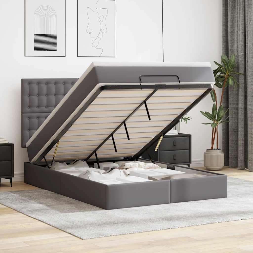 Ottoman bed met matras en LED's 140x190cm kunstleer grijs is nu te koop bij PeponiXL, paradijselijk wonen!