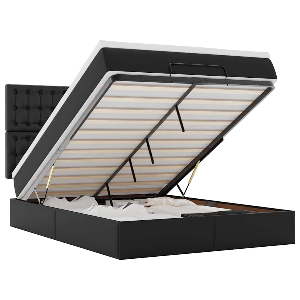 Ottoman bed met matras en LED's 140x200cm kunstleer zwart is nu te koop bij PeponiXL, paradijselijk wonen!