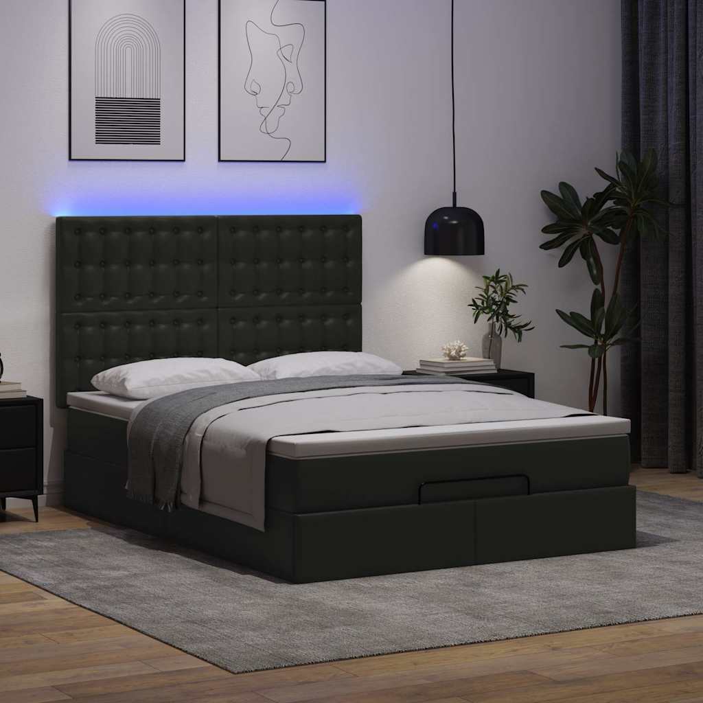 Ottoman bed met matras en LED's 140x200cm kunstleer zwart is nu te koop bij PeponiXL, paradijselijk wonen!
