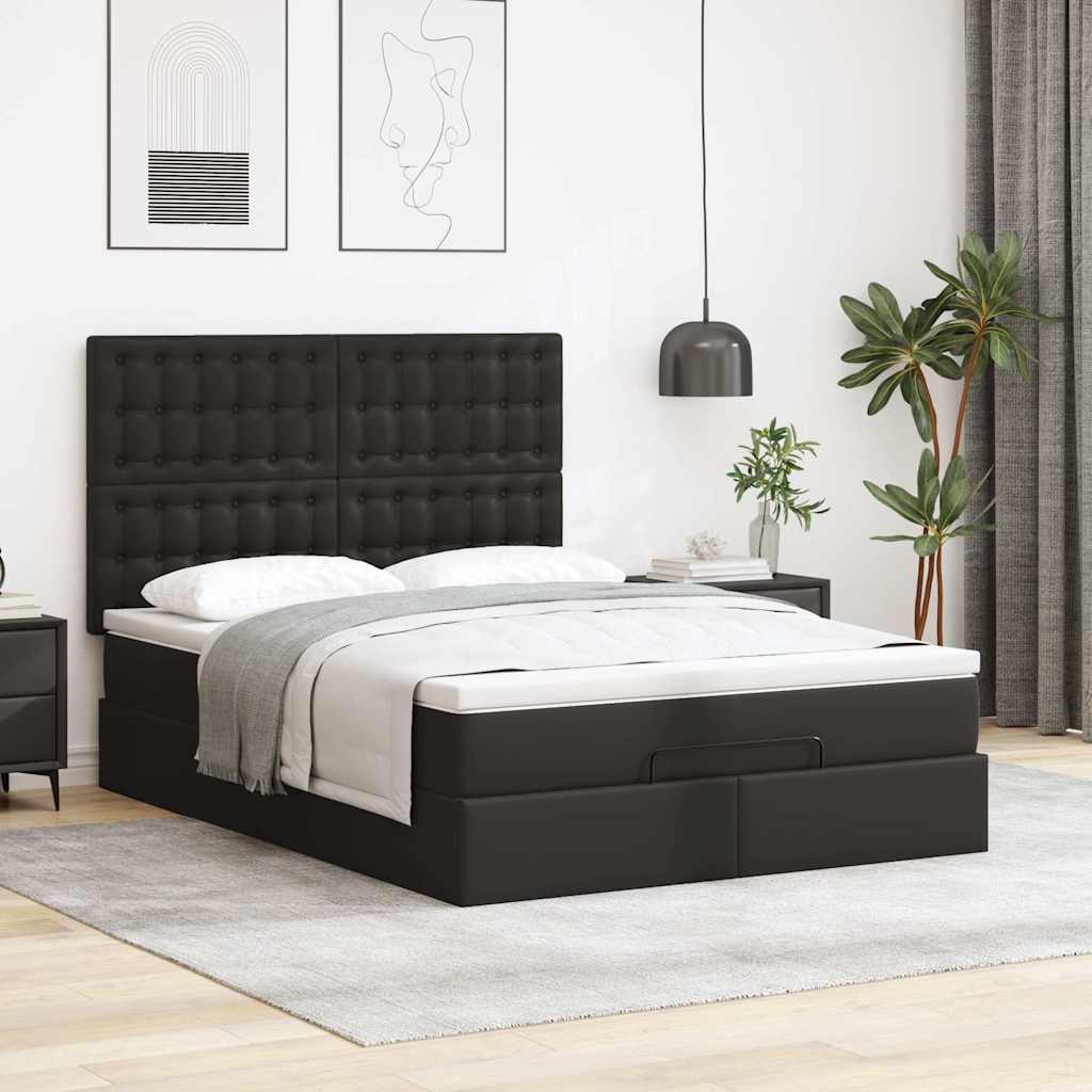 Ottoman bed met matras en LED's 140x200cm kunstleer zwart is nu te koop bij PeponiXL, paradijselijk wonen!