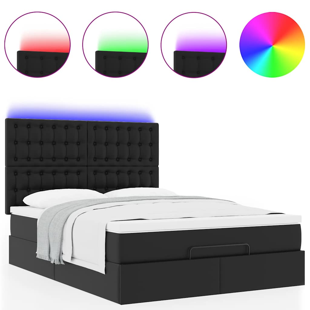 Ottoman bed met matras en LED's 140x200cm kunstleer zwart is nu te koop bij PeponiXL, paradijselijk wonen!