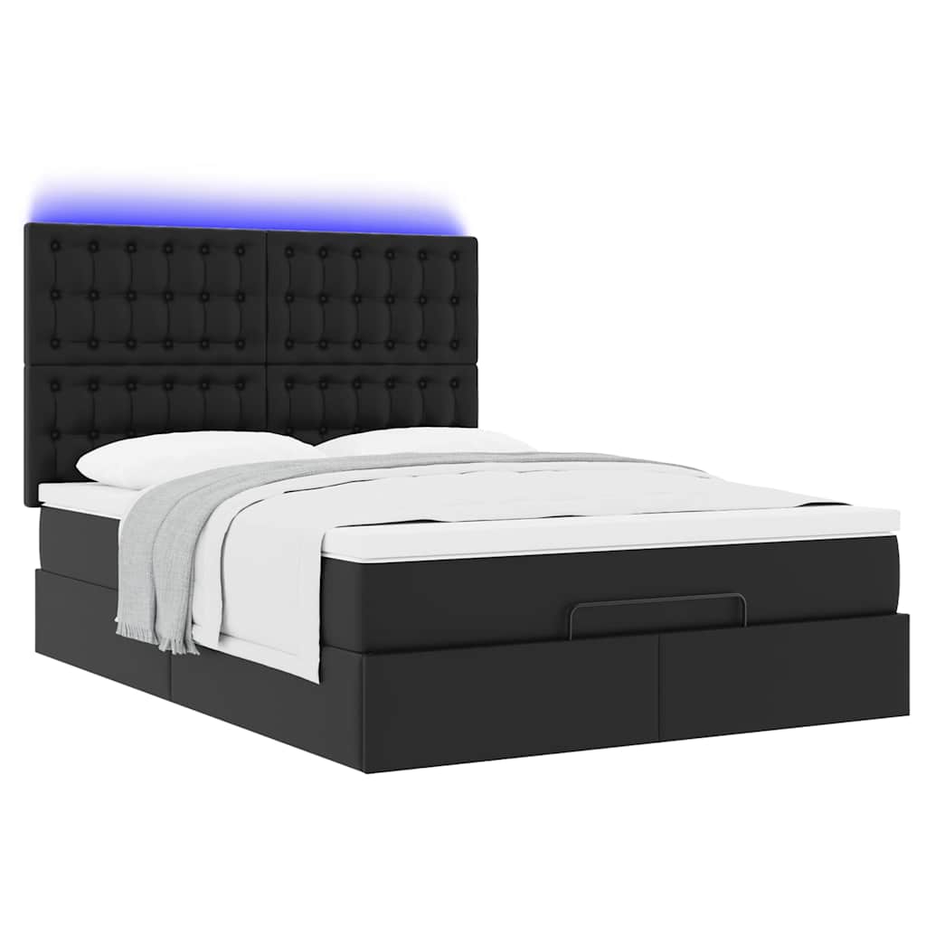 Ottoman bed met matras en LED's 140x200cm kunstleer zwart is nu te koop bij PeponiXL, paradijselijk wonen!