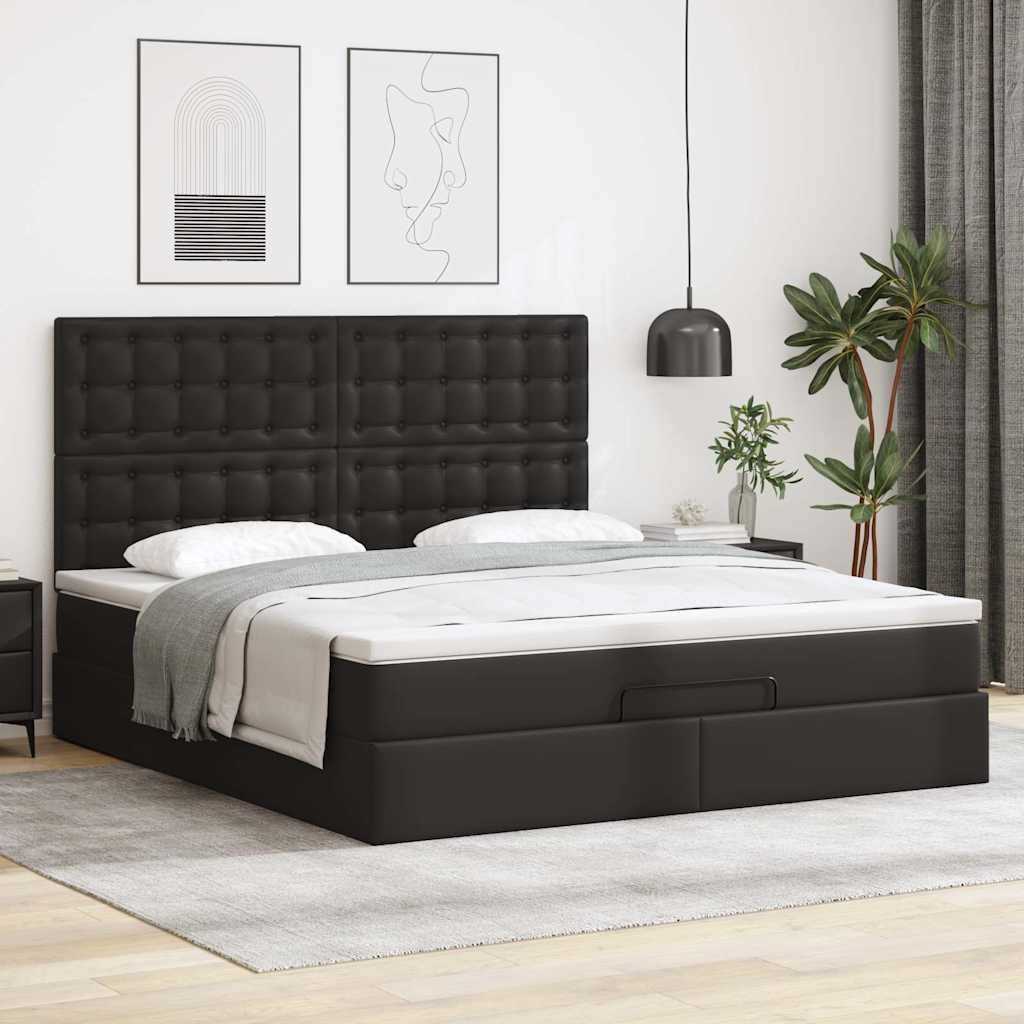 Ottoman bed met matras en LED's 160x200cm kunstleer zwart is nu te koop bij PeponiXL, paradijselijk wonen!