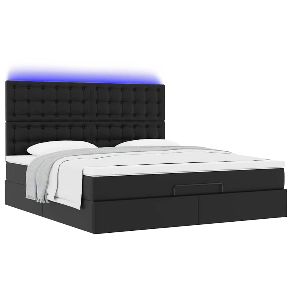 Ottoman bed met matras en LED's 160x200cm kunstleer zwart is nu te koop bij PeponiXL, paradijselijk wonen!