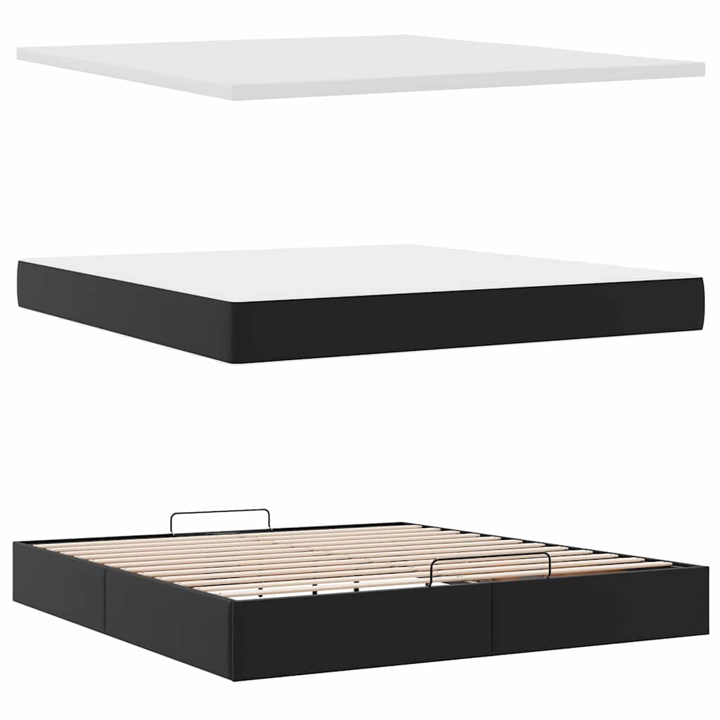 Ottoman bed met matras en LED's 160x200cm kunstleer zwart is nu te koop bij PeponiXL, paradijselijk wonen!
