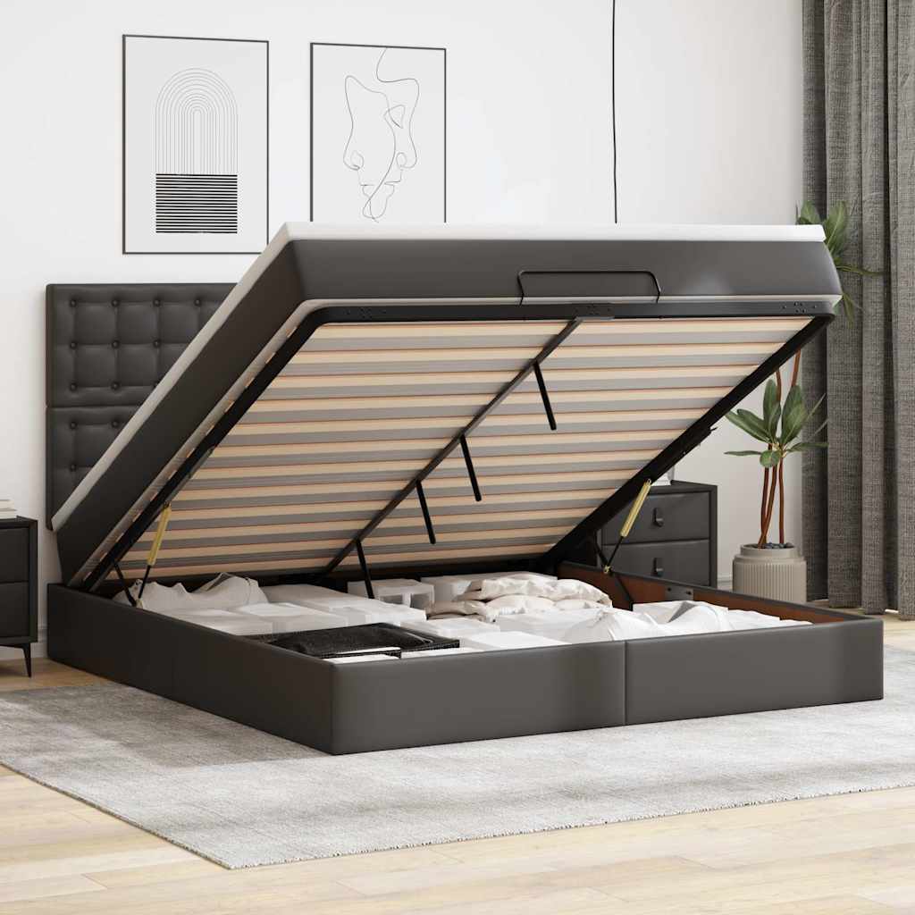 Ottoman bed met matras en LED's 160x200cm kunstleer zwart is nu te koop bij PeponiXL, paradijselijk wonen!