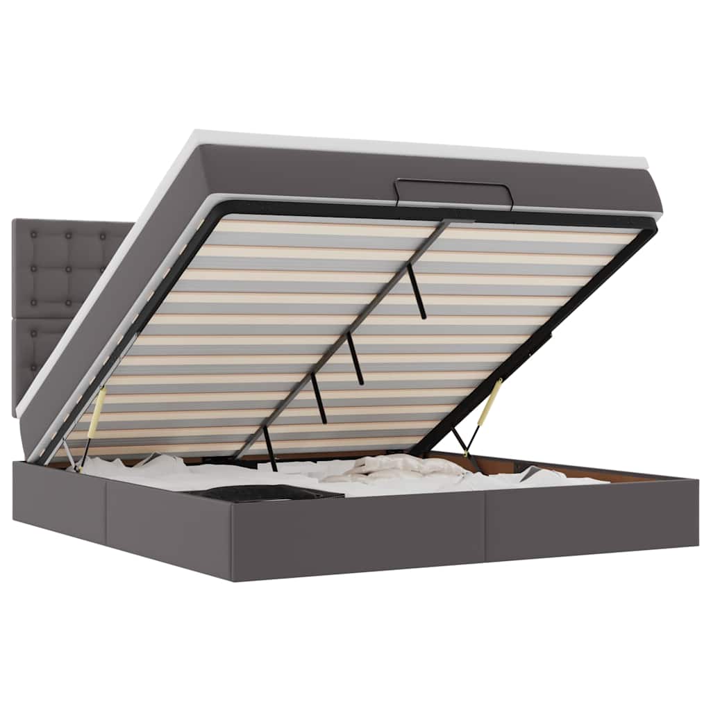 Ottoman bed met matras en LED's 160x200cm kunstleer grijs is nu te koop bij PeponiXL, paradijselijk wonen!