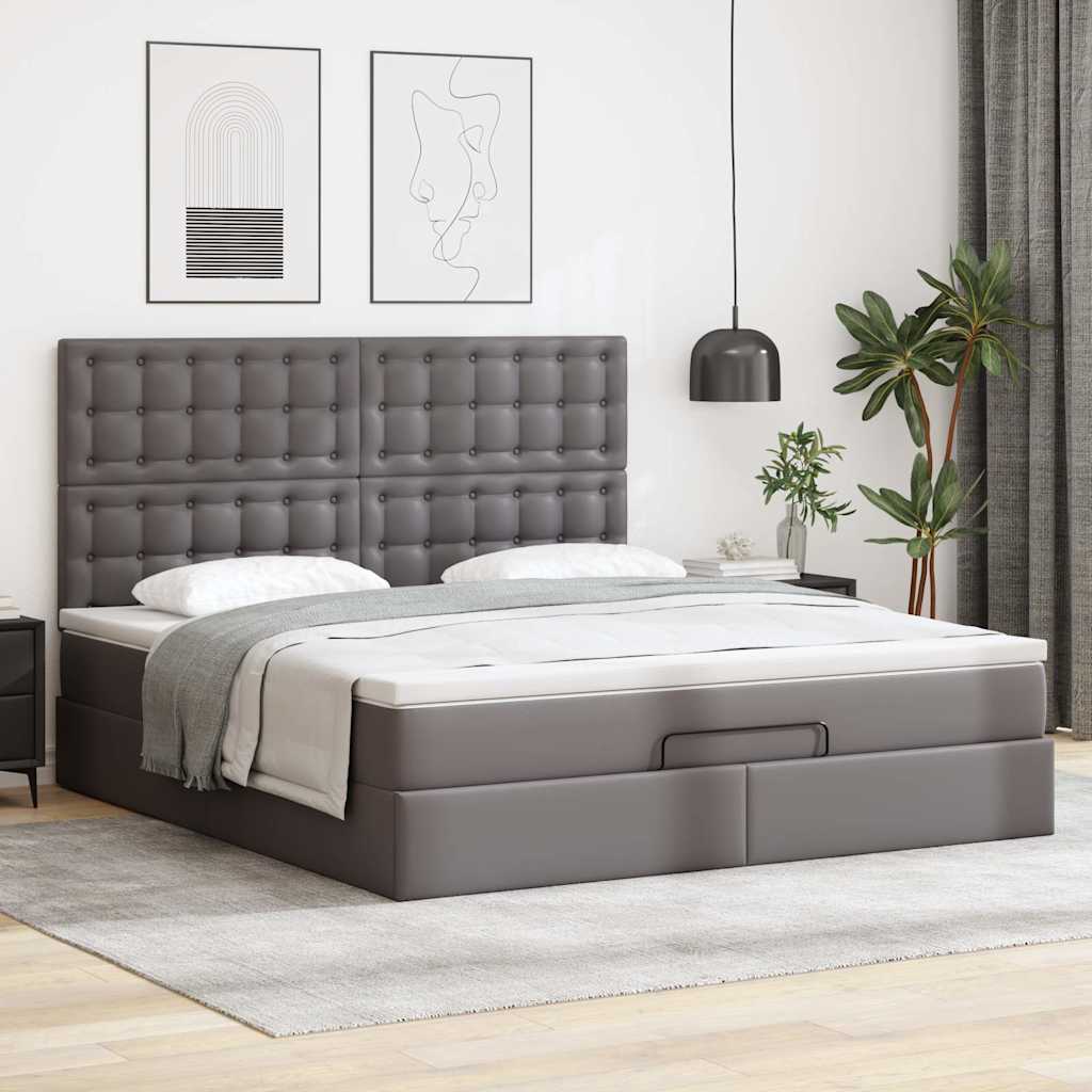 Ottoman bed met matras en LED's 160x200cm kunstleer grijs is nu te koop bij PeponiXL, paradijselijk wonen!