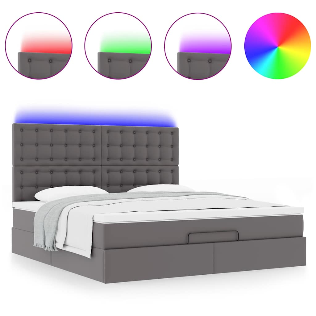 Ottoman bed met matras en LED's 160x200cm kunstleer grijs is nu te koop bij PeponiXL, paradijselijk wonen!