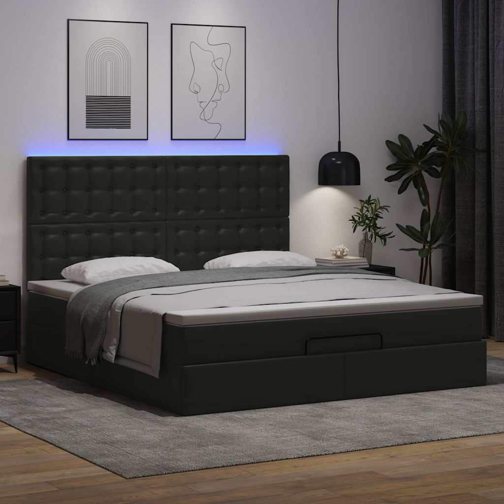 Ottoman bed met matras en LED's 180x200cm kunstleer zwart is nu te koop bij PeponiXL, paradijselijk wonen!