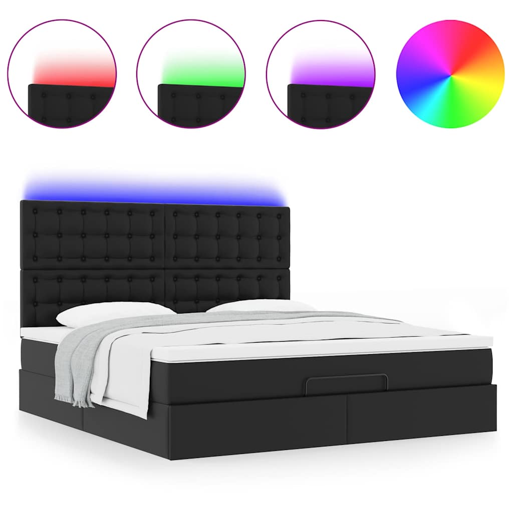 Ottoman bed met matras en LED's 180x200cm kunstleer zwart is nu te koop bij PeponiXL, paradijselijk wonen!