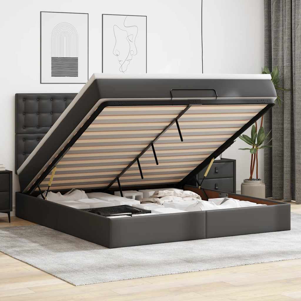 Ottoman bed met matras en LED's 180x200cm kunstleer zwart is nu te koop bij PeponiXL, paradijselijk wonen!