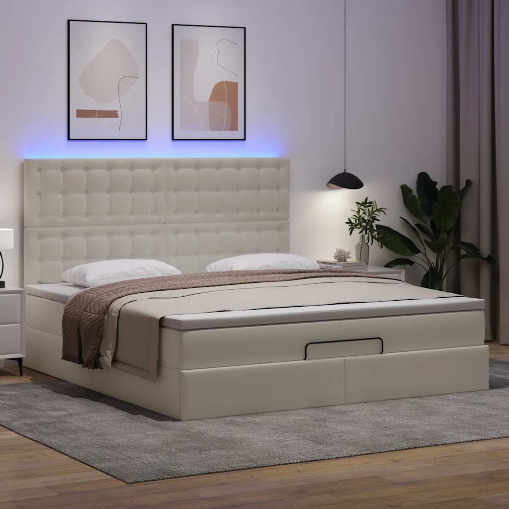Ottoman bed met matras en LED's 180x200cm kunstleer wit is nu te koop bij PeponiXL, paradijselijk wonen!
