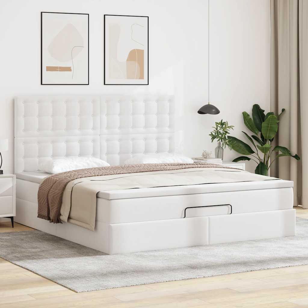 Ottoman bed met matras en LED's 180x200cm kunstleer wit is nu te koop bij PeponiXL, paradijselijk wonen!