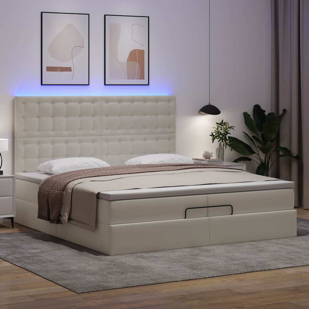 Ottoman bed met matrassen en LED's 200x200cm kunstleer wit is nu te koop bij PeponiXL, paradijselijk wonen!