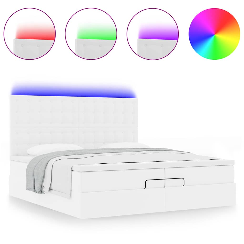 Ottoman bed met matrassen en LED's 200x200cm kunstleer wit is nu te koop bij PeponiXL, paradijselijk wonen!