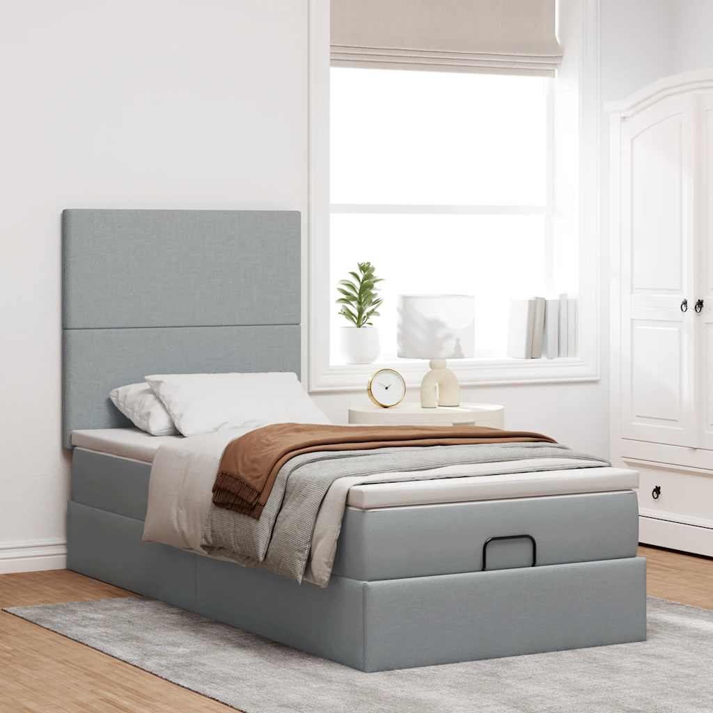 Bed poef met matras en LED's stof 80x200 cm lichtgrijs is nu te koop bij PeponiXL, paradijselijk wonen!