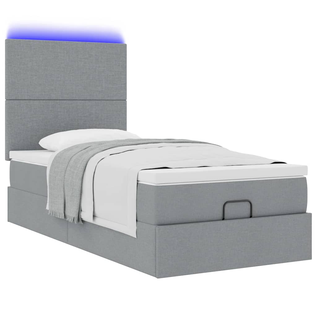 Bed poef met matras en LED's stof 80x200 cm lichtgrijs is nu te koop bij PeponiXL, paradijselijk wonen!