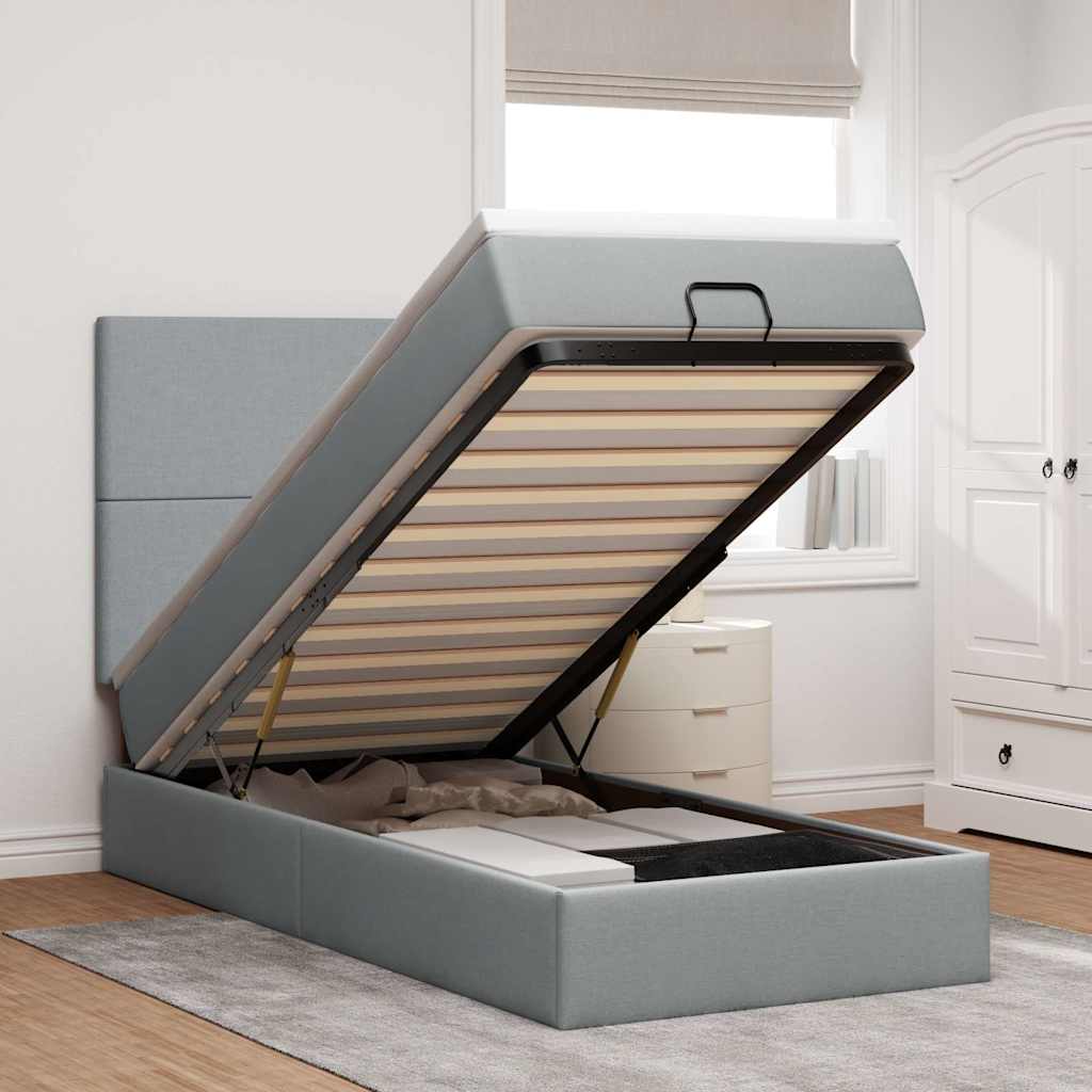 Bed poef met matras en LED's stof 80x200 cm lichtgrijs is nu te koop bij PeponiXL, paradijselijk wonen!
