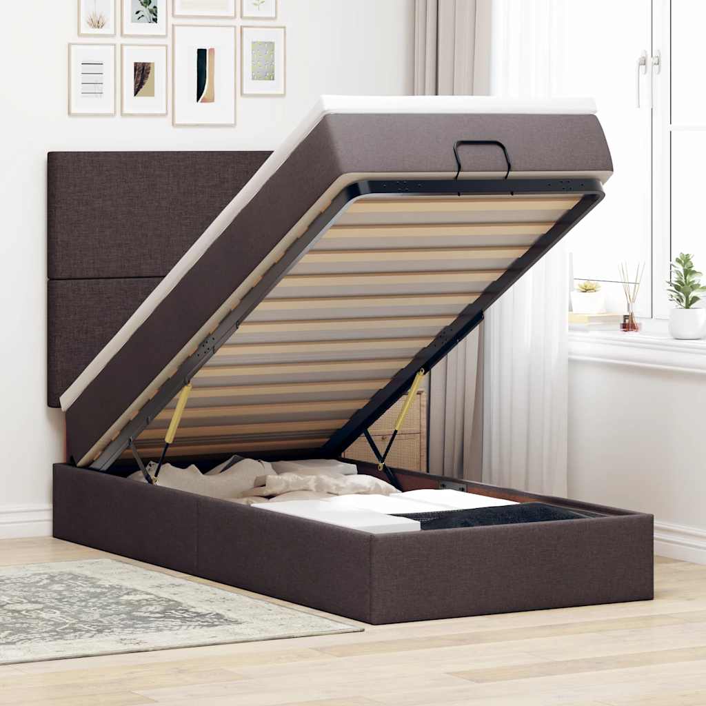 Ottoman bed met matras en LED's 80x200cm stof donkerbruin is nu te koop bij PeponiXL, paradijselijk wonen!