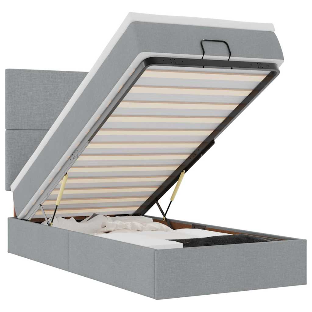 Ottoman bed met matras en LED's 90x190cm stof lichtgrijs is nu te koop bij PeponiXL, paradijselijk wonen!