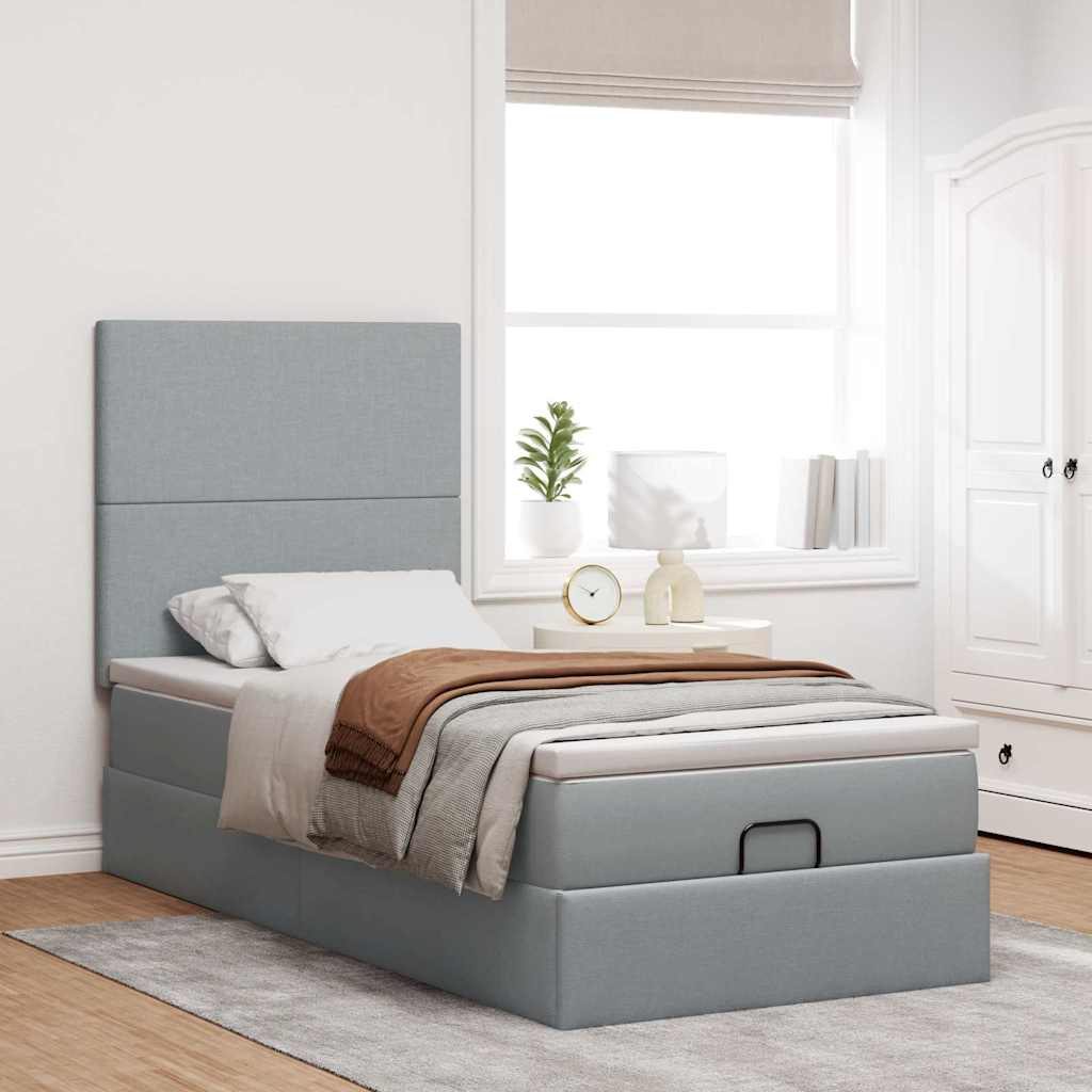 Ottoman bed met matras en LED's 90x190cm stof lichtgrijs is nu te koop bij PeponiXL, paradijselijk wonen!
