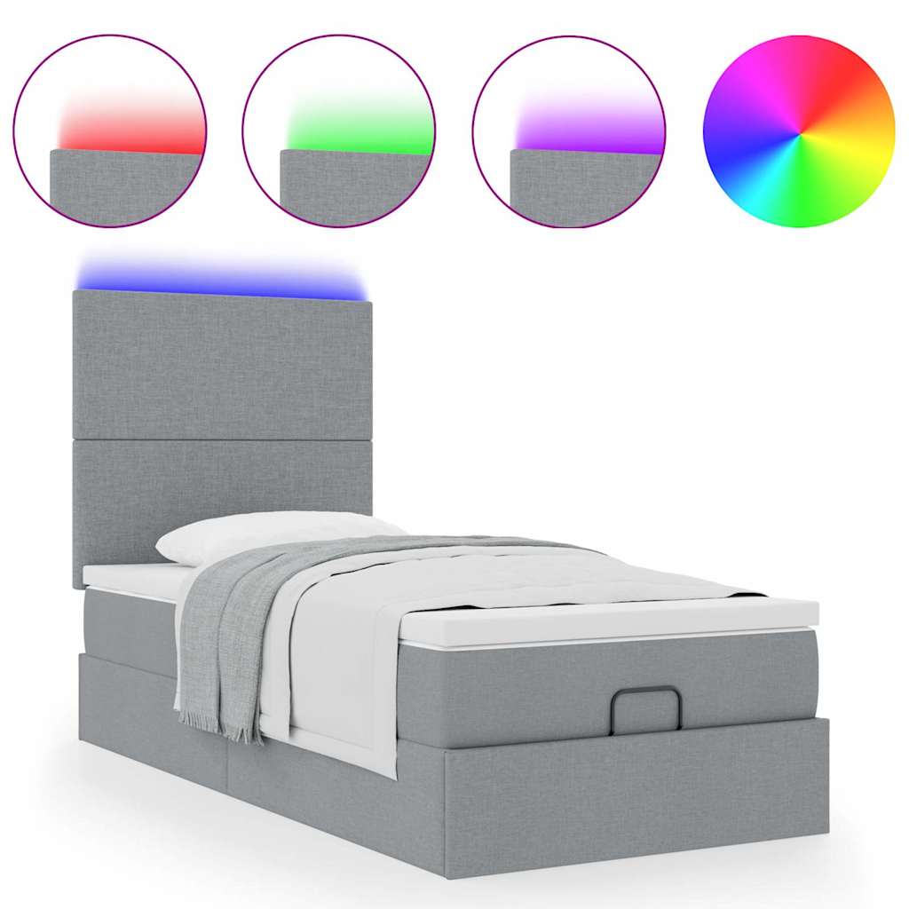 Ottoman bed met matras en LED's 90x190cm stof lichtgrijs is nu te koop bij PeponiXL, paradijselijk wonen!