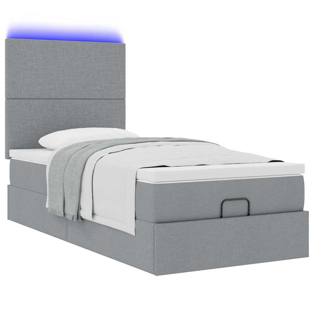 Ottoman bed met matras en LED's 90x190cm stof lichtgrijs is nu te koop bij PeponiXL, paradijselijk wonen!