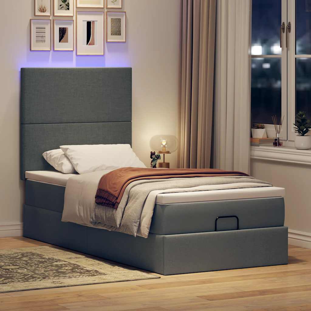 Ottoman bed met matras en LED's 90x190cm stof donkergrijs is nu te koop bij PeponiXL, paradijselijk wonen!