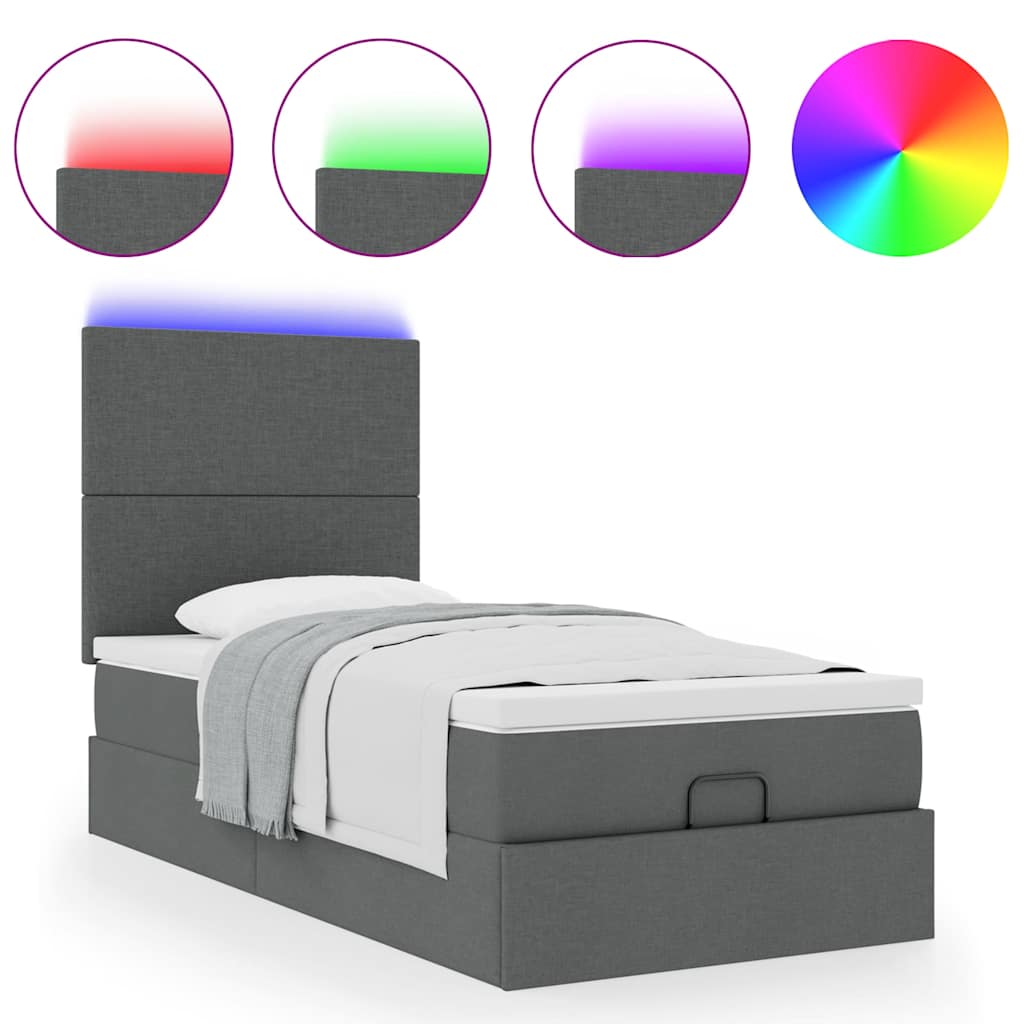Ottoman bed met matras en LED's 90x190cm stof donkergrijs is nu te koop bij PeponiXL, paradijselijk wonen!