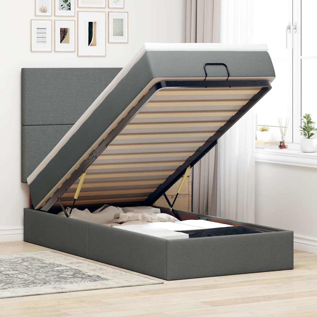 Ottoman bed met matras en LED's 90x190cm stof donkergrijs is nu te koop bij PeponiXL, paradijselijk wonen!